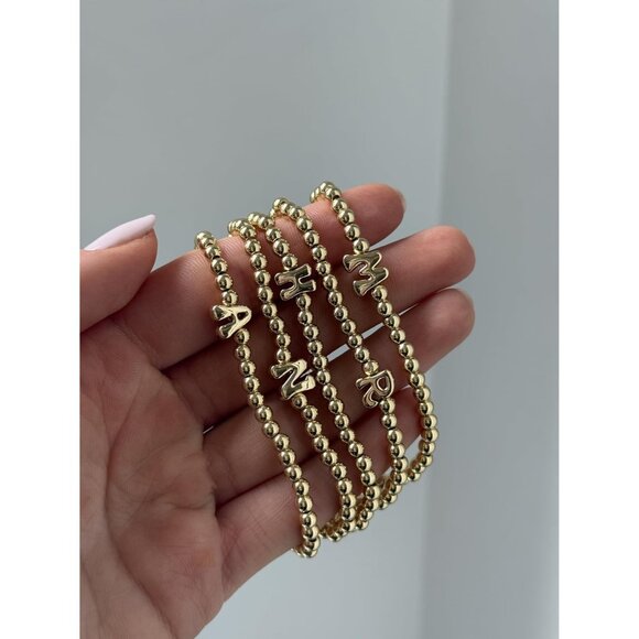 Women's Initial Pisa Stretch Bracelet Personalized Gold Plated Bracelet Jewelry - Picture 6 of 7